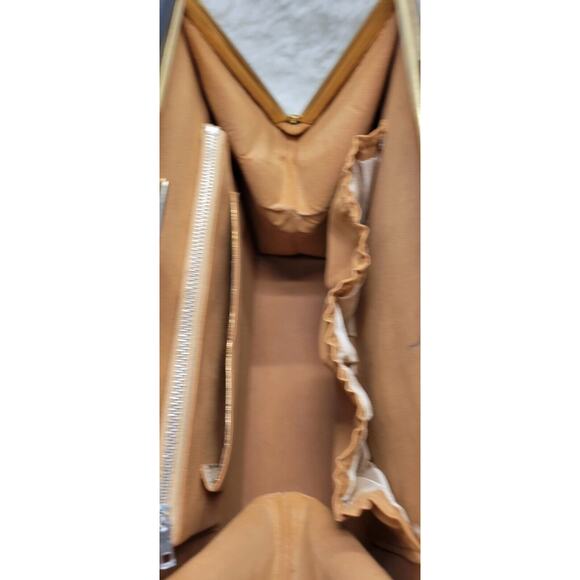 Vintage 1960's Dark Navy Gold Accent Leather Womens Lined Snap Closure Handbag - Picture 8 of 11